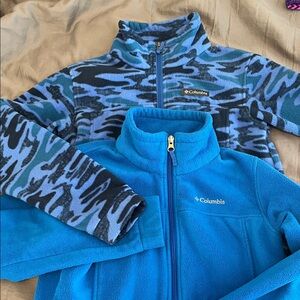 TWO Columbia Kids' Blue & Camouflage Fleece Jackets. Size M (10/12) Boys.